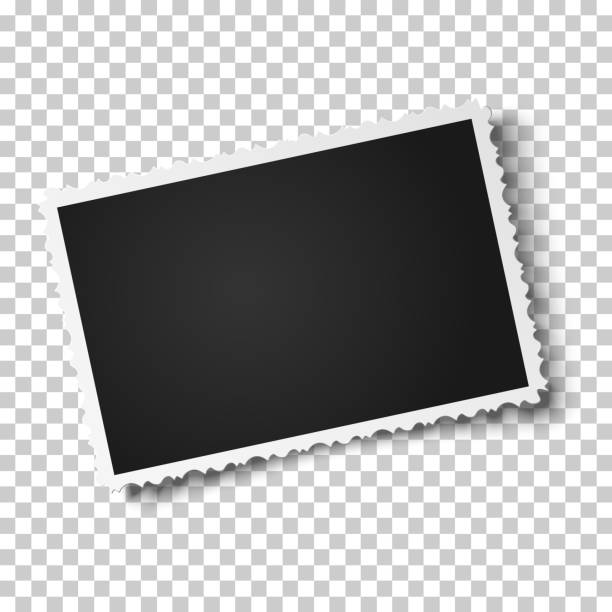 Retro realistic vector photo frame with figured edges placed horizontally slightly tilted on transparent background. Template photo design. Retro realistic vector photo frame with figured edges placed horizontally slightly tilted on transparent background. Template photo design. at the edge of photos stock illustrations