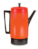 A realistic retro-style coffee pot in bright color on a transparent background. File includes EPS Vector file and high-resolution jpg.