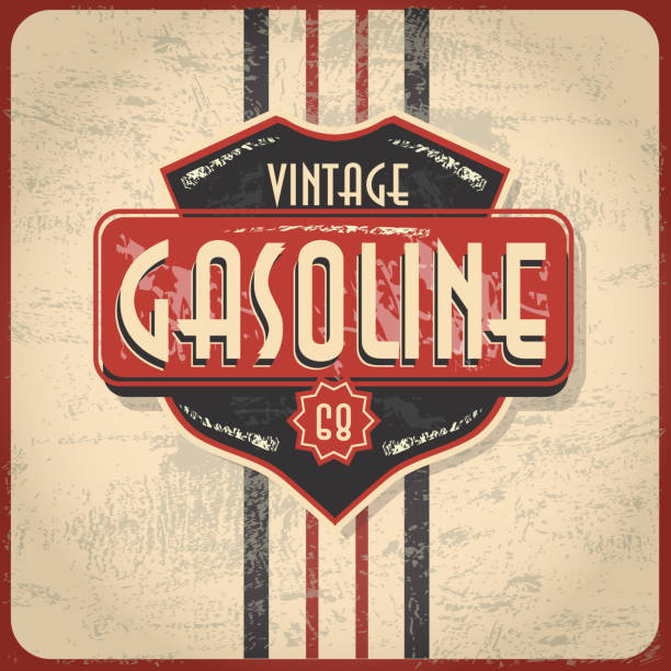 Retro revival or Vintage Gas Bar sign Old fashioned Gas Bar and Gasoline related signs and labels. Vintage style with sample design text and elements. Variety of color and lot's of texture to appear slightly worn with age. Download includes Illustrator 10 eps, high resolution jpg. See my portfolio for other signs, labels and vintage items. Scalable, printable, editable. garage patterns stock illustrations