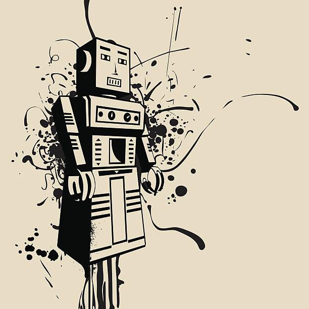 retro robot retro robot and grunge background robot drawings stock illustrations