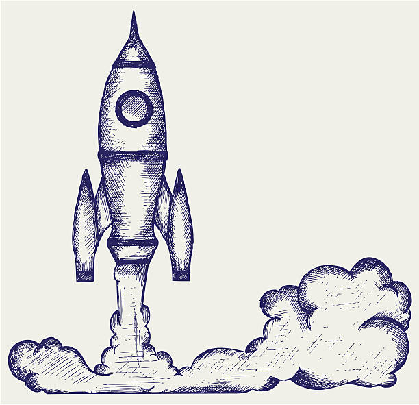 Retro rocket Retro rocket. Doodle style rocketship drawings stock illustrations