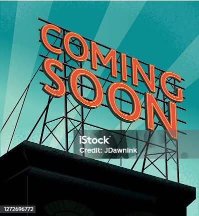 istock Retro rooftop billboard sign that reads Coming Soon 1272696772