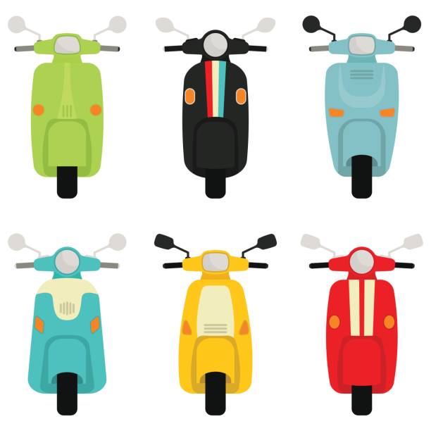 illustrations, cliparts, dessins animés et icônes de scooter rétro collection en fond blanc - scooter