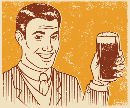 Retro Screen Print Smiling Handsome Man With Beer
