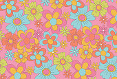 istock retro seamless pattern with flowers for social media posts, banner, card design, etc. 1304813880