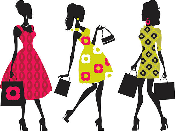 Retro Shopping Girls 3 Retro styled women shopping. See below for more shopping and fashion images.http://s688.photobucket.com/albums/vv250/TheresaTibbetts/ShoppingandFashion.jpg shopping silhouettes stock illustrations