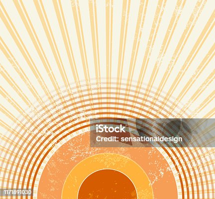 istock Retro starburst - abstract vintage music background in 70s style with sound wave circles - sunburst template 1171891030