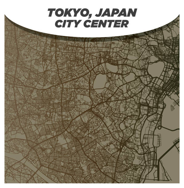 ヴィンテージスタイルの道路を持つ渋谷と新宿東京のレトロストリートマップ - 渋谷点のイラスト素材／クリップアート素材／マンガ素材／アイコン素材
