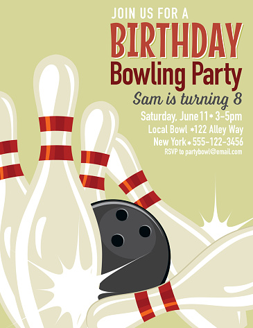 Retro Style Bowling Birthday Party Invitation Template