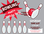 Retro Style Bowling Birthday Party Invitation Template. Bowling elements in retro style with room for text.