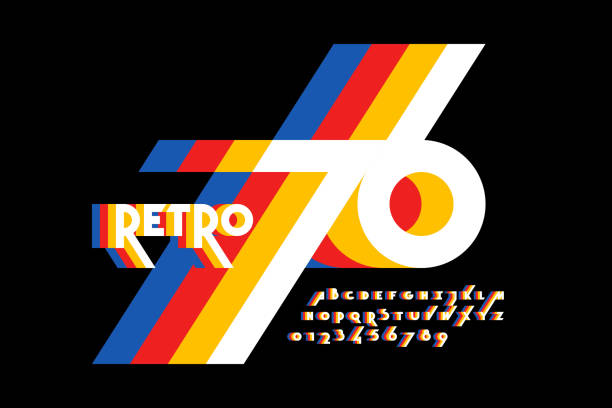 レトロなスタイルのカラフルなフォント - 1980～1989年点のイラスト素材／クリップアート素材／マンガ素材／アイコン素材