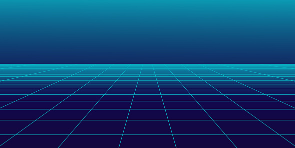Retro Style landscape with blue grid background
