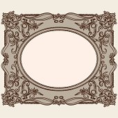Retro elegant ornate frame in line art style, with colour