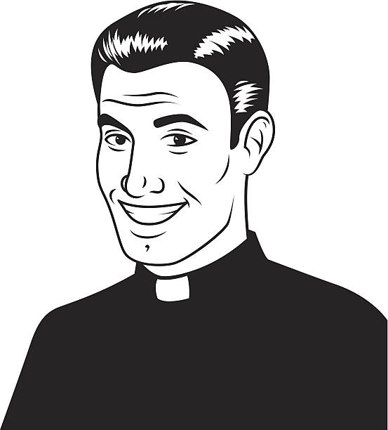 bildbanksillustrationer, clip art samt tecknat material och ikoner med retro styled priest smiling - prästkrage