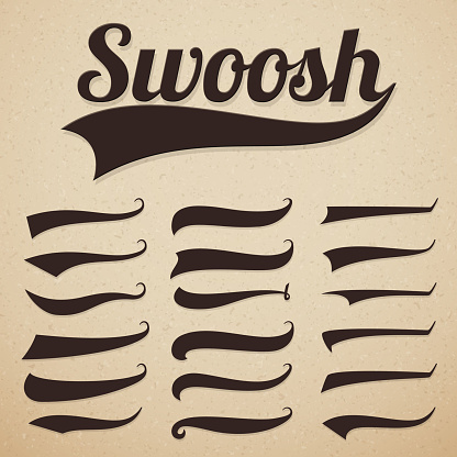 Retro texting tails. Swooshes swishes, swooshes and swashes for vintage baseball vector typography. Illustration of swoosh and swash, swish and swirl collection