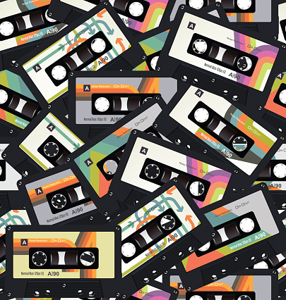 Retro Vintage Cassette Tape Seamless Background Vector Stock ...