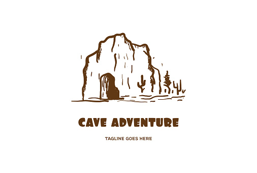 Retro Vintage Cave Grotto Den for Adventure Logo Design Vector