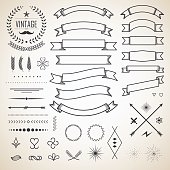Retro vintage label and ribbon. Design elements. Vector illustration.