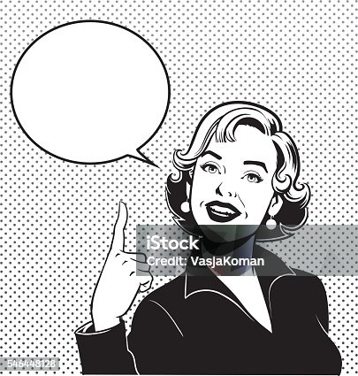 istock Retro Woman Pointing Up Her Index Finger 546448128