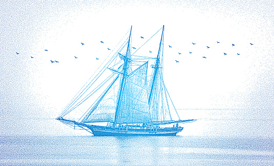Retro-style illustration of a tall ship