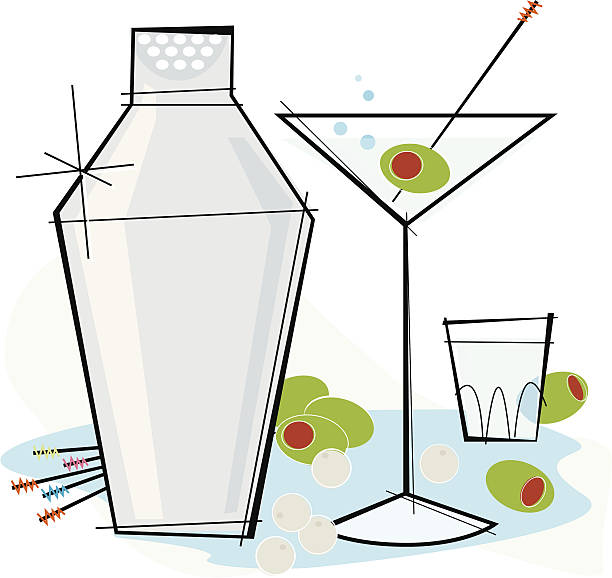 Retro-style Martini Retro-stylized cocktail spot illustration: Martini with olive dirty martini stock illustrations
