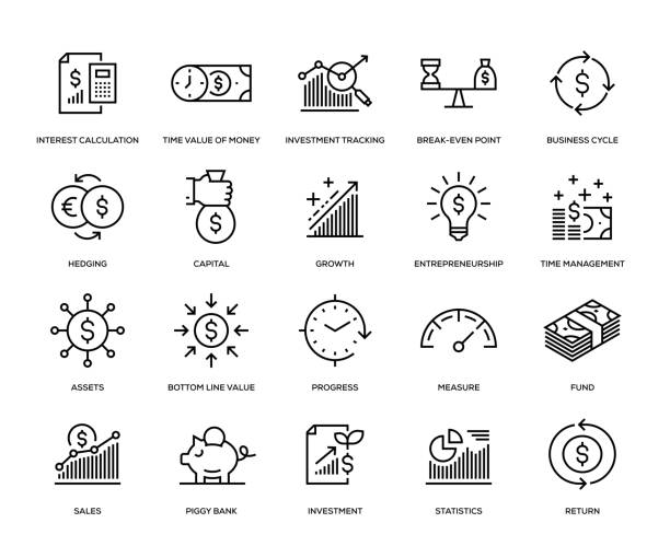 Return on Investment Icon Set Return on Investment Icon Set - Thin Line Series entrepreneur icons stock illustrations