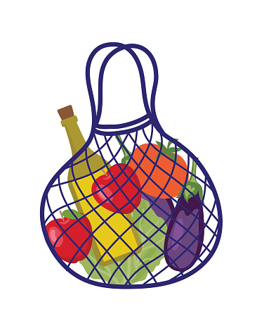 Reusable Cotton Mesh Grocery Shopping Bag On A Transparent Background