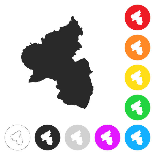 mapa nadrenii-palatynatu - płaskie ikony na różnych kolorowych przyciskach - sainz stock illustrations