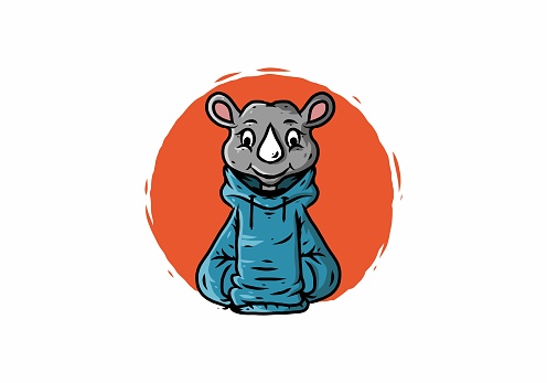 Rhino with blue hoodie illustration drawing design