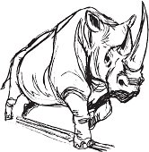 Rhinoceros Charging. Vector illustration of a pencil rendering or a Rhinoceros Charging. Compound paths. Use as positive image or reverse out of layout. Ghost art back as design element or color it. Check out my "Vectors Animals & Insects" light box for more.