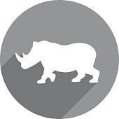 Vector illustration of a grey rhinoceros icon in flat style.