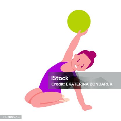 istock Rhythmic gymnast with a ball. Little girl in a gymnastic leotard. Vector illustration in flat cartoon style. Isolated on a white background. 1302045906