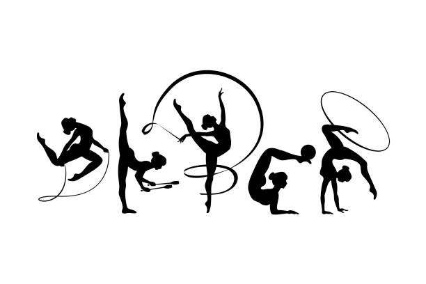 白の上に新体操の女の子のシルエット黒 - 新体操点のイラスト素材／クリップアート素材／マンガ素材／アイコン素材