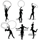 Collection of woman performing rhythmic gymnastics. Plastic Hoops in separated layer. Zip contains AI and hi-res jpeg.