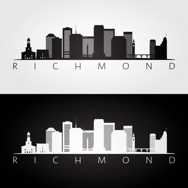 Richmond usa skyline and landmarks silhouette, black and white design, vector illustration. Richmond usa skyline and landmarks silhouette, black and white design, vector illustration. richmond virginia stock illustrations
