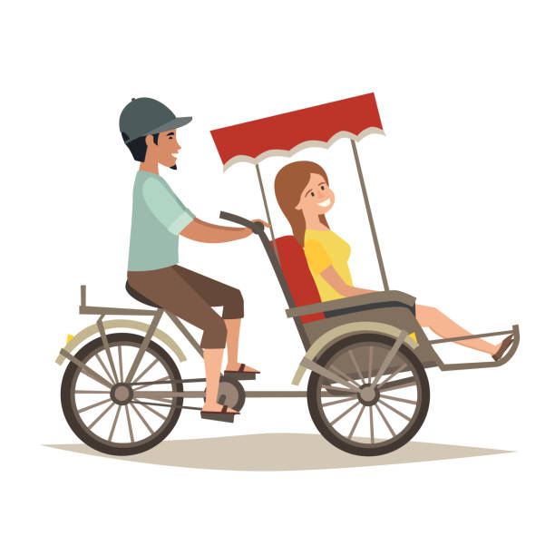 ilustrações de stock, clip art, desenhos animados e ícones de rickshaw asian taxi vector icon. - wheelchair street happy