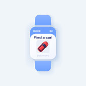 Ride for rent smartwatch interface vector template. Mobile app notification day mode design. Car sharing message screen. Flat UI for application. Transport for trip. Smart watch display