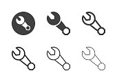 Ring and Open End Wrench Icons Multi Series Vector EPS File.