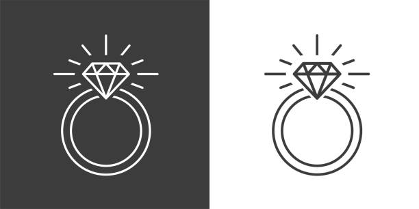 Ring Diamond Engagement Ring Vector icon Illustration of a Diamond mounted Engagement Ring on White and Black Backgrounds ring jewelry stock illustrations