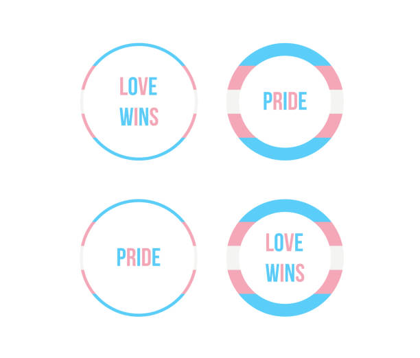 ikony w kształcie pierścienia z kolorami flagi trans i frazami love wins i pride w środku - progress pride flag stock illustrations