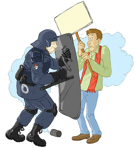 riotpolice_and_demonstrant vector art illustration