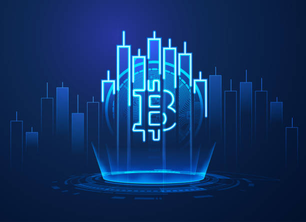 Rising Bitcoin vector art illustration
