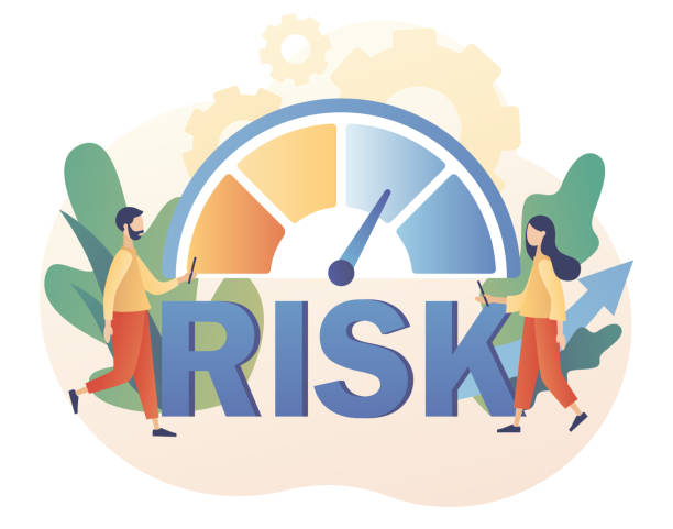 Risk management. Tiny people review, evaluate, analysis risk. Risk assessment. Business and investment concept. Risk big text and levels knob. Modern flat cartoon style. Vector illustration Risk management. Tiny people review, evaluate, analysis risk. Risk assessment. Business and investment concept. Risk big text and levels knob. Modern flat cartoon style. Vector illustration on white background shift knob stock illustrations