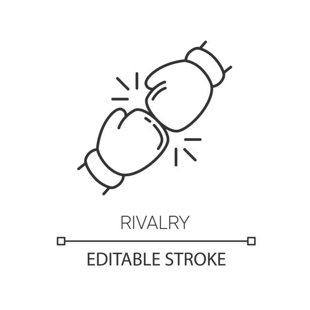 Rivalry pixel perfect linear icon. Thin line customizable illustration. Friendly contest, competitive interpersonal relationship contour symbol. Vector isolated outline drawing. Editable stroke  boxing gloves stock illustrations