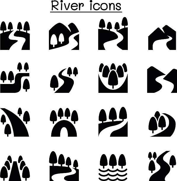 River, Lake , canal nature icons set River, Lake , canal nature icons set river symbols stock illustrations