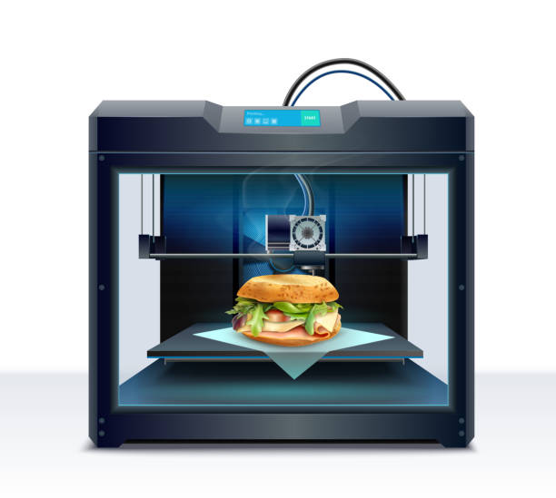 ilustrații de stoc cu imprimare 3d compoziție realistă - 3d printed food