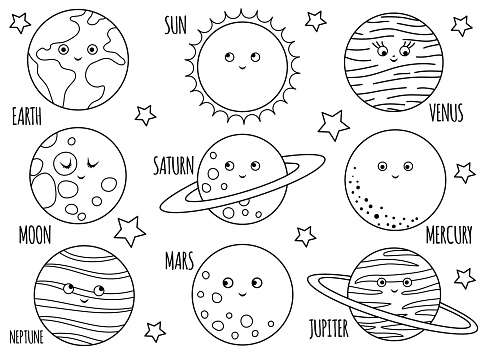 Free download of Earth Moon Sun Outline clip art Vector Graphic