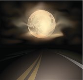 Night road. Vector illustration.