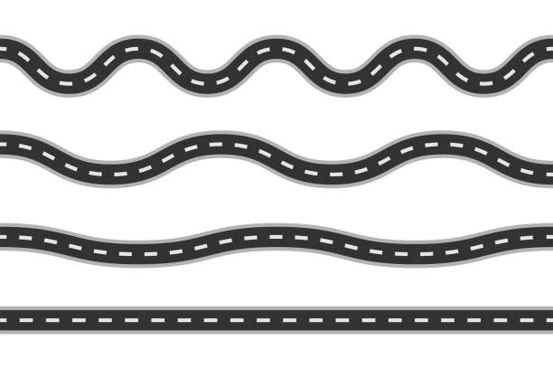 Road lines collection. Set of different track lines. Vector illustration. Road lines collection. Set of different track lines. Vector illustration. road stock illustrations