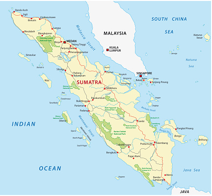 Road Map  Of The Indonesian  Island Sumatra  Stock 